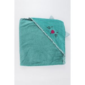 Lubna Home BADCAPE  zact Katoen 80x80 cm Baby Badcape -Cat Green Handdoek BADCAPE