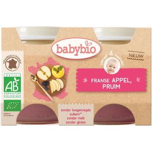 Babybio Biologisch Babyvoeding - Babymaatijd - Appel en pruim moes - 2 x 130gram - Vanaf 4 mnd