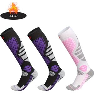 Bovista Skisokken - Ski Sokken - Warme Sokken - Lange Huissokken - Thermo - Compressie - 2 Paars+1 Wit - 33-39 - 3 paar