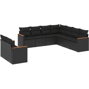 vidaXL Loungeset 9-delig - Poly Rattan - Zwart Loungeset - Tuinset - Lounge Set - PE-rattan - Buitendecoratie