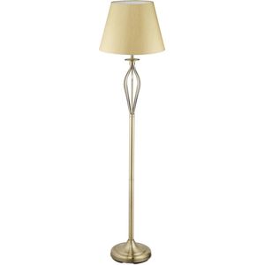 Relaxdays schemerlamp antiek - sfeerlamp stoffen lampenkap - E27 fitting - design lamp - goud, stalamp