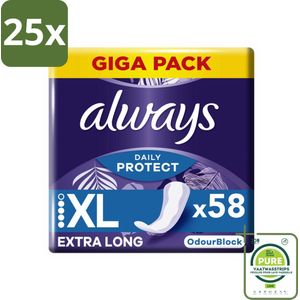 25 x Always - Inlegkruisjes - Long - Plus - 58 Inlegkruisjes - Grootverpakking - Inlegkruisjes - Always - Incontinentie - Bescherming - Geurcontrole