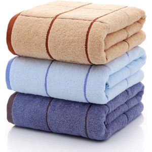 Set van drie 100% katoenen badhanddoeken voor het hele gezin en multifunctioneel, uitstekende prestaties op het gebied van ademend vermogen en absorptievermogen (3 verpakkingen (bruin * blauw * donkerblauw))