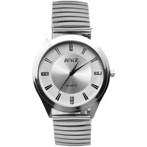 Fako® - Horloge - Rekband - BOSCK - Ø 40mm - Zilverkleurig - Wit