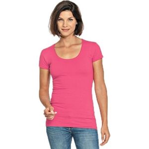 Bodyfit dames t-shirt fuchsia roze met ronde hals - Dameskleding basic shirts L