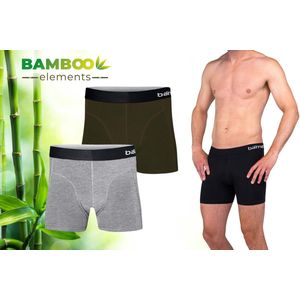 Bamboo Elements - Boxershort Heren - Bamboe - 2 Stuks - Grijs/Groen - Ondergoed Heren - Heren Ondergoed - Boxer - Bamboe Boxershorts Voor Mannen
