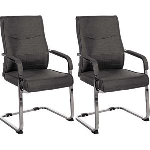 CLP Hobart Set van 2 Eetkamerstoelen - Bezoekersstoelen - Met armleuning - Verchroomd frame - zwart Stof