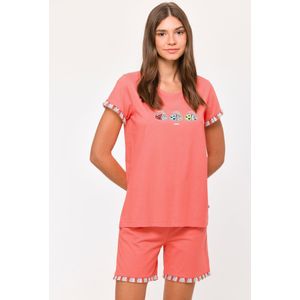 Woody pyjama meisjes/dames -koraalrood - lieveheersbeestje - 251-10-WPF-S/488 - maat 176