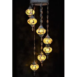 Hanglamp multicolour geel wit glas mozaïek Oosterse lamp kroonluchter Crèmewit 7 bollen