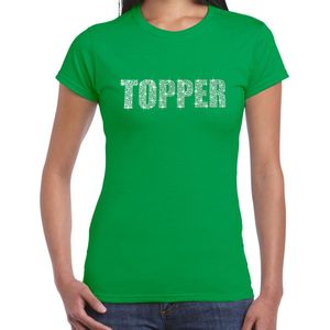 Glitter Topper t-shirt groen met steentjes/ rhinestones voor dames - Glitter kleding/ foute party outfit XS