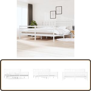 vidaXL Bedframe Massief Hout Wit 200x200 cm Bedframe - Massief Hout - Grenenhout - Wit - King Size
