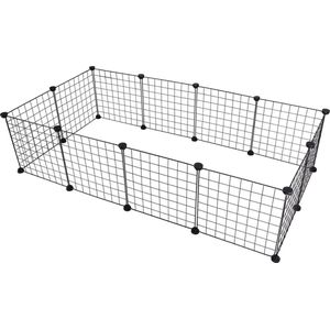 Happyment Dierenren Lodo - Extra hoog - Knaagdierenren Ren - Verstelbaar - Konijnenren - Kippenren - Puppyren - Kattenren - Zwart - 145x75x35