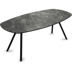 Melamine eettafel marmer zwart - Deens ovaal - Schuine i onderstel - marmer tafel