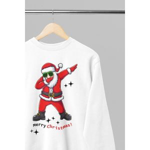 Foute kersttrui - Merry dabbing christmas - Wurban Wear | 18+ | Grappige trui | Leuk cadeau | Unisex sweater | Oversized sweater | Kersttrui heren | Foute kerstkleding | Kerst sweater | Kerst diner | Kersttrui dames | Foute kersttruiendag 2025 | Wit