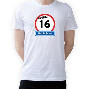 T-shirt Hoera 16 jaar|Fotofabriek T-shirt Hoera het is feest|Wit T-shirt maat XL| T-shirt verjaardag (XL)(Unisex)