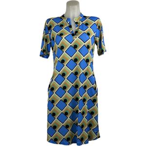 Angelle Milan – Travelkleding voor dames – Blauw/Groene blokjes Jurk – Ademend – Kreukvrij – Duurzame Jurk - In 5 maten! - Maat S