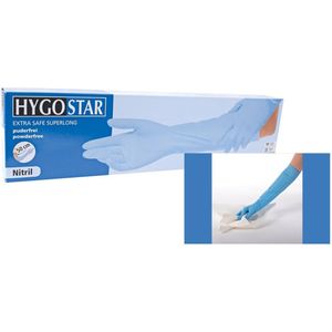 Hygostar Nitril Onderzoekshandschoenen - Extra Lang 50 cm - Poedervrij - Blauw - Maat XL - 50 Stuks