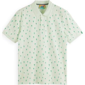 Scotch and Soda - Pique Polo Palmbomen Lichtgroen - Slim-fit - Heren Poloshirt Maat M