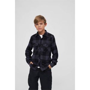 Brandit - Checkshirt Kinder Longsleeve shirt - Kids 122/128 - Zwart/Grijs