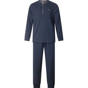 Gentlemen - aangeruwde winter heren pyjama 114293 - warm interlock - knoophals - donkerblauw - maat M