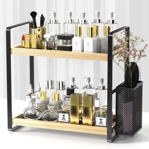 Badkamerblad Organizer, Badkamerblad, Parfum Dienblad en Kaptafel Organizer, Huidverzorgingsorganizer voor Kaptafel met Mand, Opbergorganizer voor Badkamer.