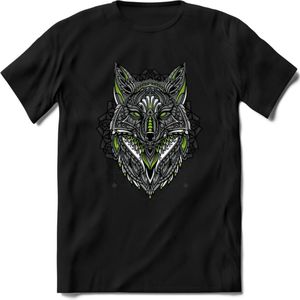 Vos - Dieren Mandala T-Shirt | Groen | Grappig Verjaardag Zentangle Dierenkop Cadeau Shirt | Dames - Heren - Unisex | Wildlife Tshirt Kleding Kado | - Zwart - XL