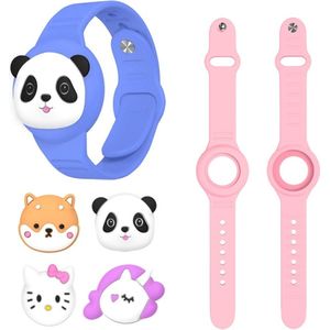 2x Airtag armband Polsband horloge - Airtag Sleutelhanger - Airtag Polsband voor Kinderen - Airtag Armband - Airtag Apple - Airtag Houder - Airtag Hoesje - speciaal voor kinderen - 2 bandjes met 4 cartoon dieren - eenhoorn panda beertje poes - roze