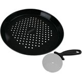 FM Professional - Geperforeerde Pizzaplaat - 32 cm - Met Pizzaroller