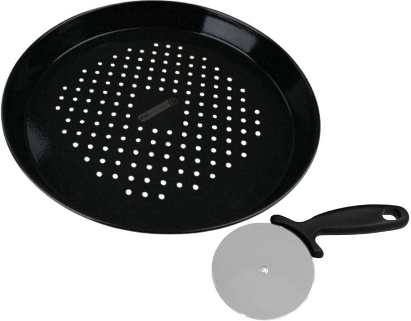 FM Professional - Geperforeerde Pizzaplaat - 32 cm - Met Pizzaroller