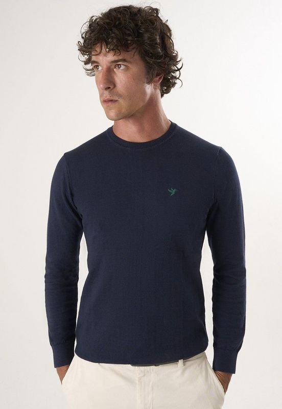 Felix Hardy - Classic Crew Neck Knit Sweater - Navy - Heren Trui - 100% Katoen