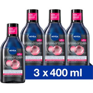 NIVEA Micellair Water Waterproof Expert Make-up Remover - Gezichtsreiniger - Zwarte thee extract - Gezicht Wassen - Reinigingswater - Aminozuren - 3x400 ml