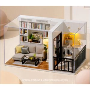 Miniatuurhuisje - bouwpakket - Miniature kamer - Dolls house - Woonkamer met bijkeuken
