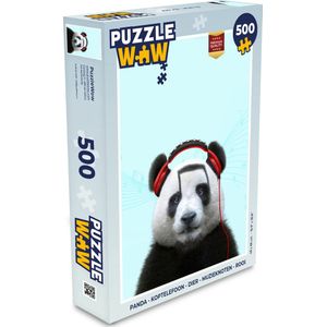 Puzzel Panda - Koptelefoon - Dier - Muzieknoten - Rood - Legpuzzel - Puzzel 500 stukjes