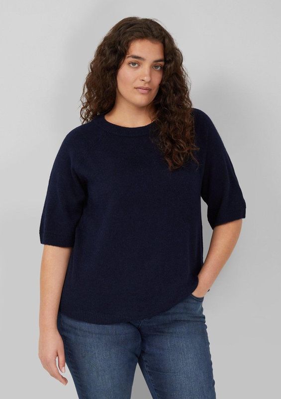 s.Oliver - Trui - Navy - Effen - Ronde Hals - Halve Mouw