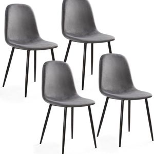 Set van 4 eetkamerstoelen, Scandinavisch vintage, kunstsuède stoelen met stalen poten, zwart