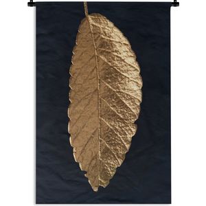 Wandkleed Golden leaves staand - Hangend gouden blad op een zwarte achtergrond Wandkleed katoen 60x90 cm - Wandtapijt met foto