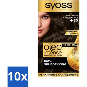 10 x SYOSS - Oleo Intense 4-50 - Haarverf - Permanente Haarkleuring - Ijzig Bruin - Langdurige Kleur - Arganolie - Grijsdekking - Haarmasker - Verzorgend