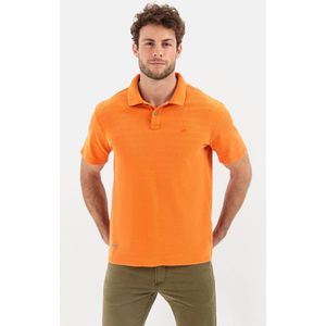 camel active Poloshirt met korte mouwen in een tonaal streeppatroon - Maat menswear-M - Oranje