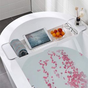 Verstelbare badbak Caddy badplank, uitschuifbare badkamerplank, badafdruiprek, intrekbare badbak voor keuken en badkamer