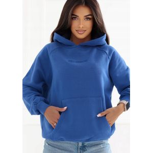 Natural Side Premium - Dames Hoodie - Basic Sweater met Capuchon - Katoen - Blauw - Maat M/L