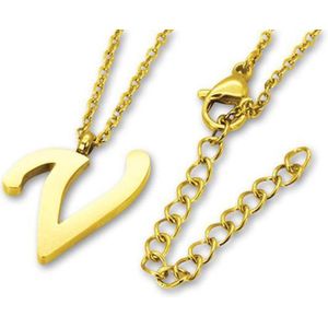 Amanto Ketting Letter V Gold - 316L Staal - Alfabet - 17x11mm - 50cm