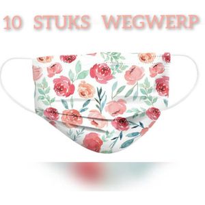 Bloemen wegwerp mondmaskers - Wit / Roze - per 10 stuks