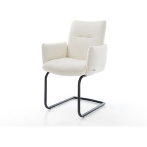 Sledestoel Jova-Flex met armleuning sledemodel rond zwart bouclé wit pocketveer kern