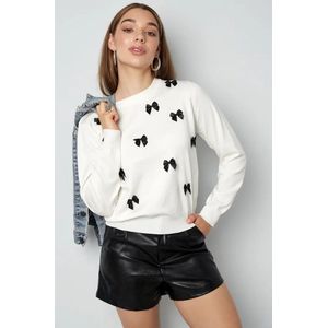 Trui - Damestrui - Maat L/XL - Wit - Strikjes trui