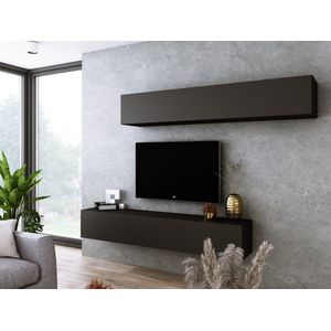 Meubel Square - TV meubel VELA - Mat Zwart - 180 cm - Wandmeubel - hangende kast