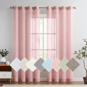 Roze transparante gordijnen voile met oogjes gordijn voile kort vitrage gaas paar gordijnen met ogen voor woonkamer slaapkamer keuken 210 cm x 140 cm (h x b) set van 2