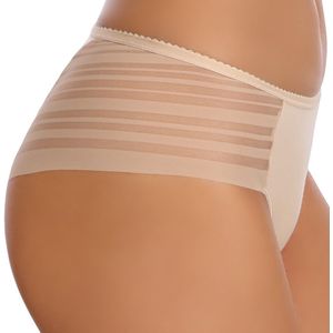 FUNNY DAY Dames Slip EDITTA – Beige – Maat L – Midi Slip met Subtiele Tule Inzetten – Zachte Katoen met Elastaan – Comfortabel & Discreet Ondergoed uit Europa