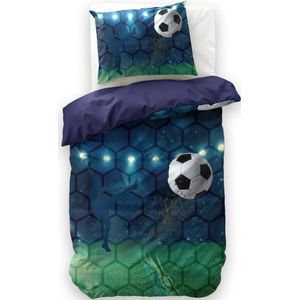 Sleeptime Voetbal Dekbedovertrek - Eenpersoons - 140X200/220 + 1 x kussensloop 60x70 - Blauw