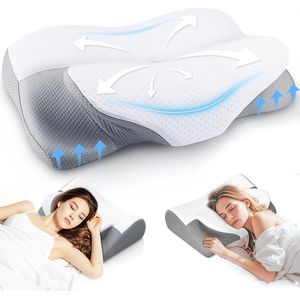 Ergonomisch Cervicaal Kussen - Verstelbaar Traagschuim Kussen voor Nek- en Schouderondersteuning - Ideaal voor Rug-, Buik- en Zijslaap