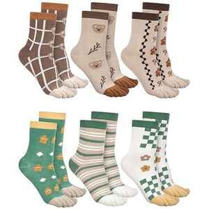 ANMI - Dames Teensokken - Groen en Bruin - 6 Paar - Katoen - Lage Teensokken met Versterkte Hiel en Teen